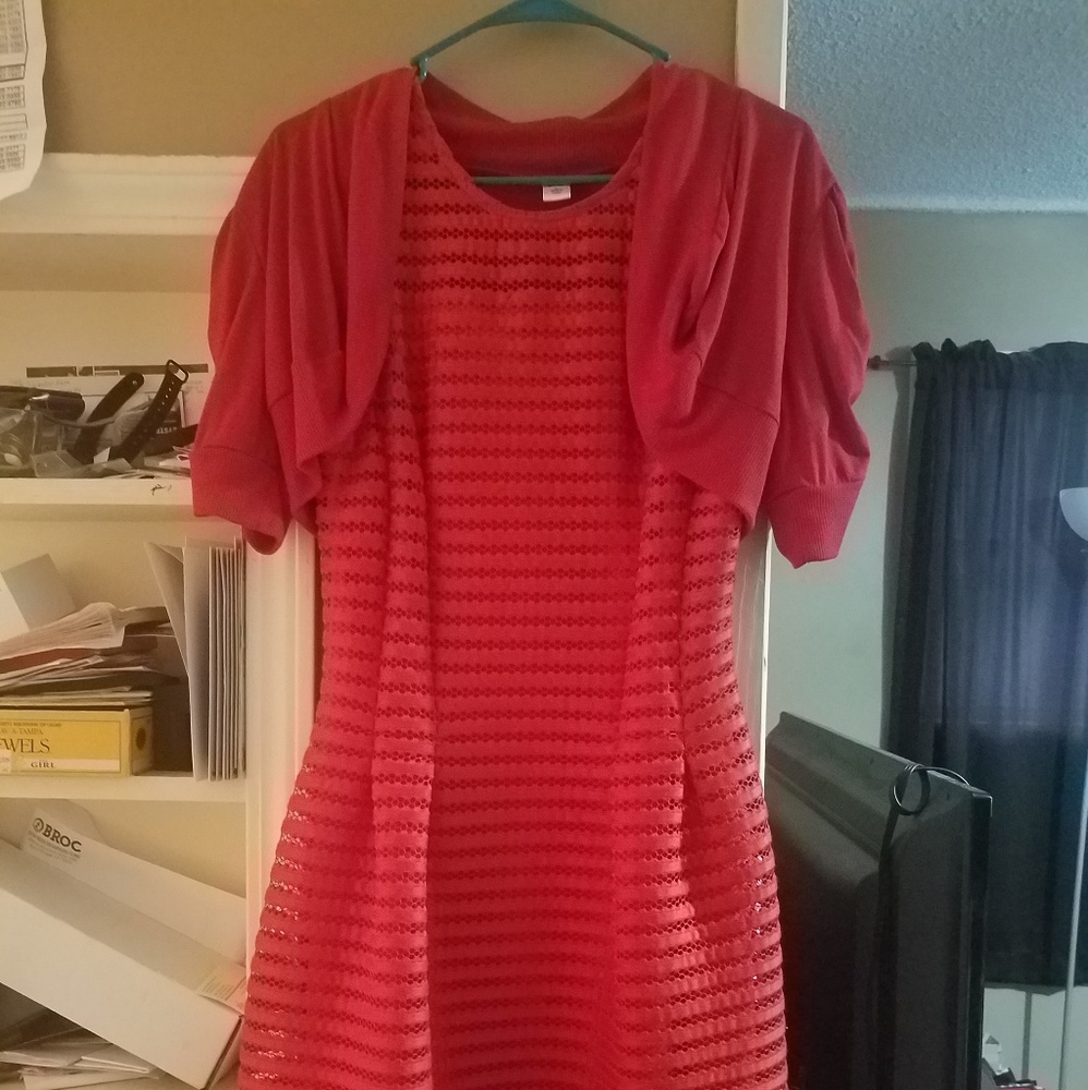 Red casual dress with jacket